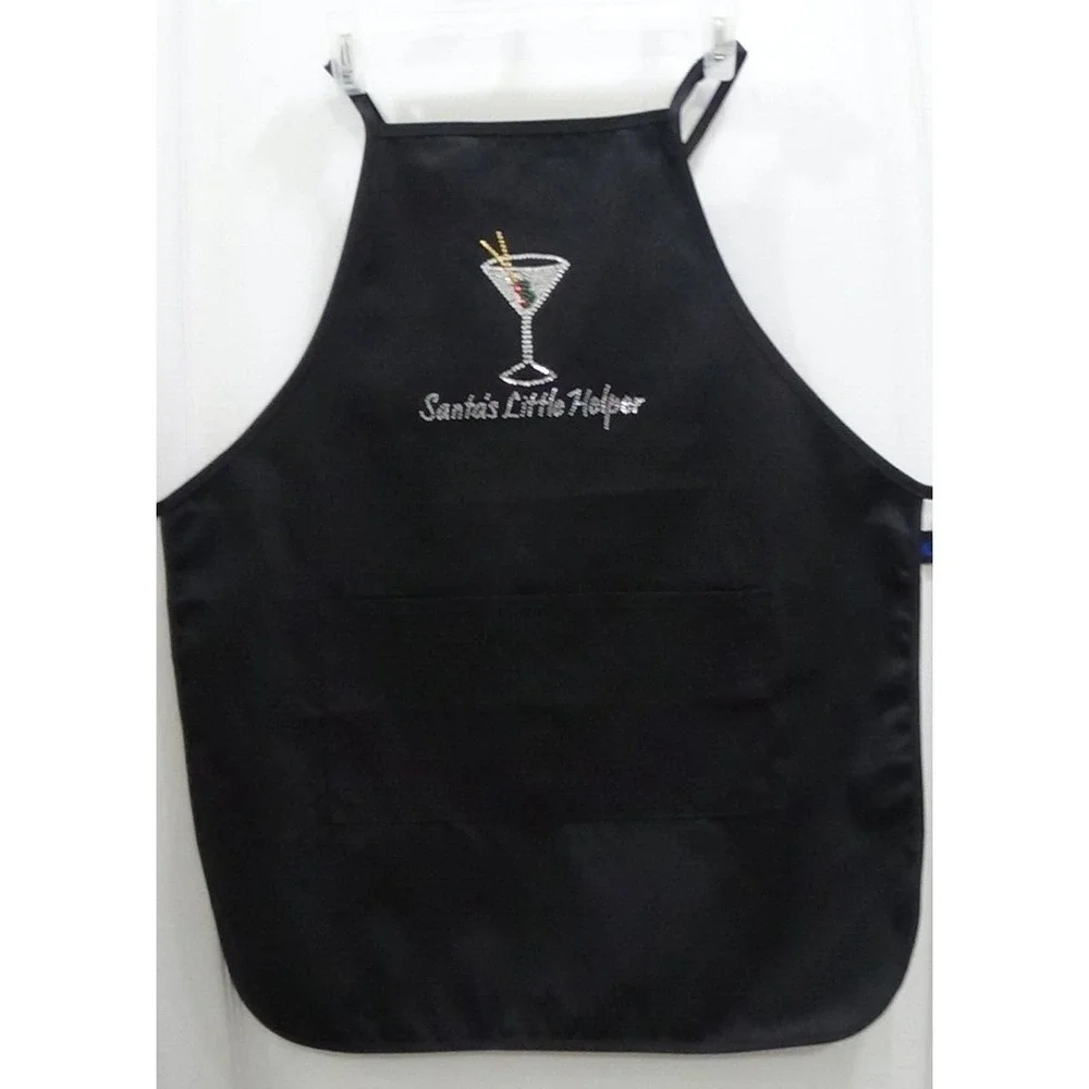 Apron Santa's Little Helper Kitchen Bib Christmas Gift Black / Rhinestones #283